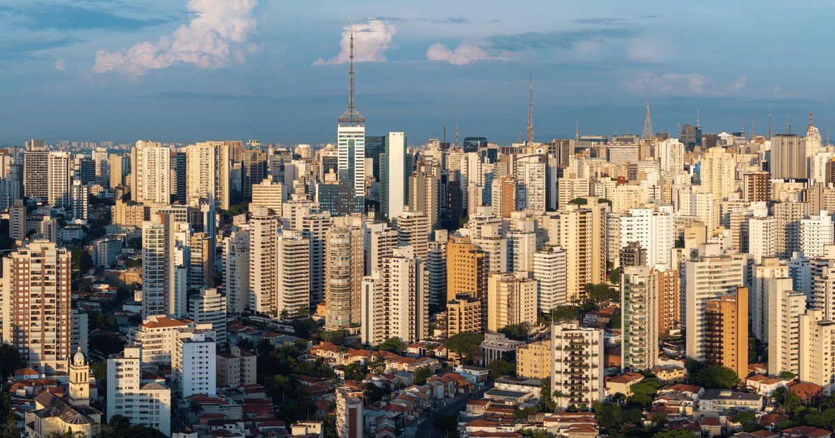 Aerial view of the Sao Paulo city skyline in Brazil